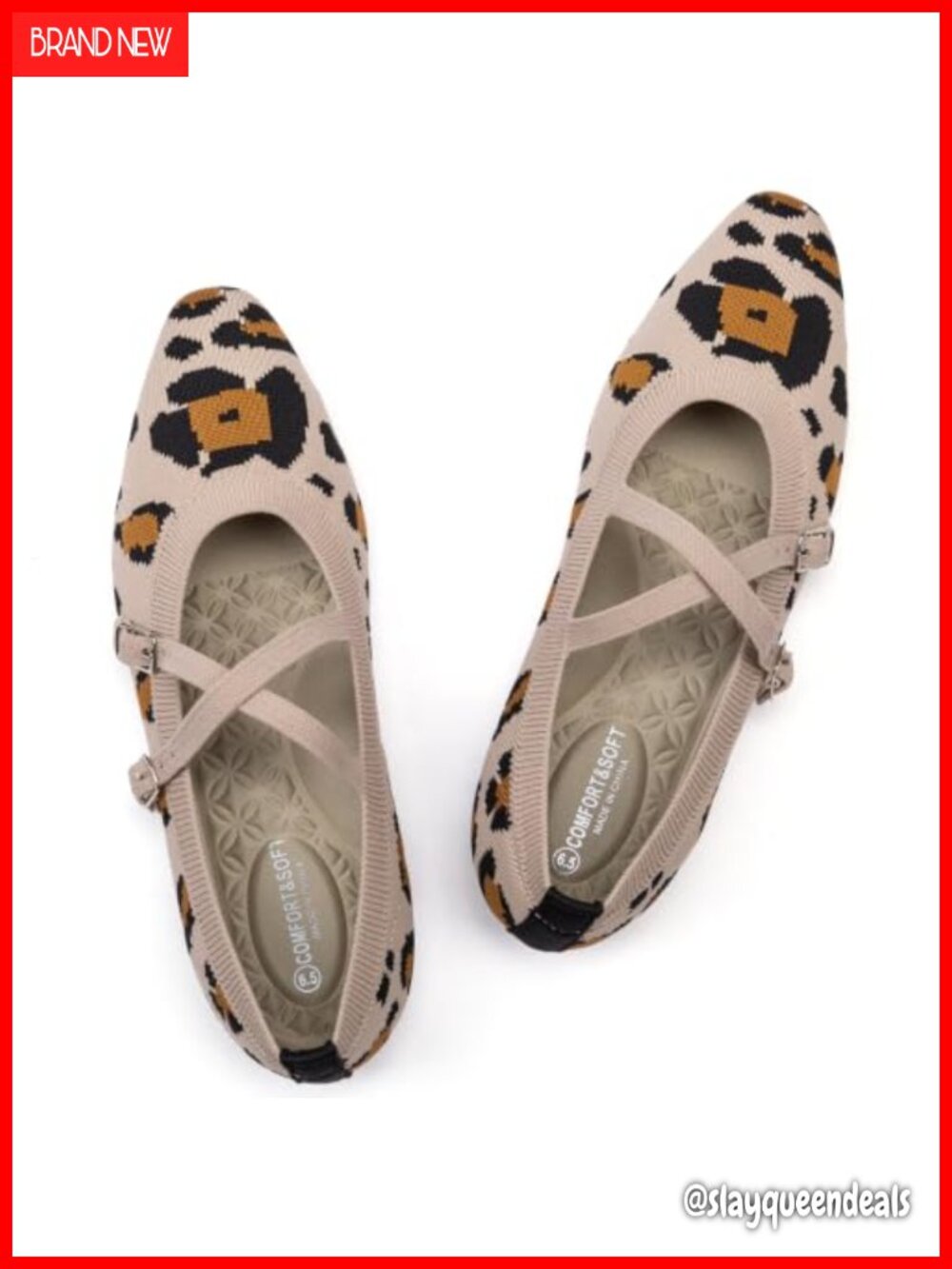 Frank Mully Women's Ballet Flats Square Toe Slip On Knit Mary Jane Comfy Work